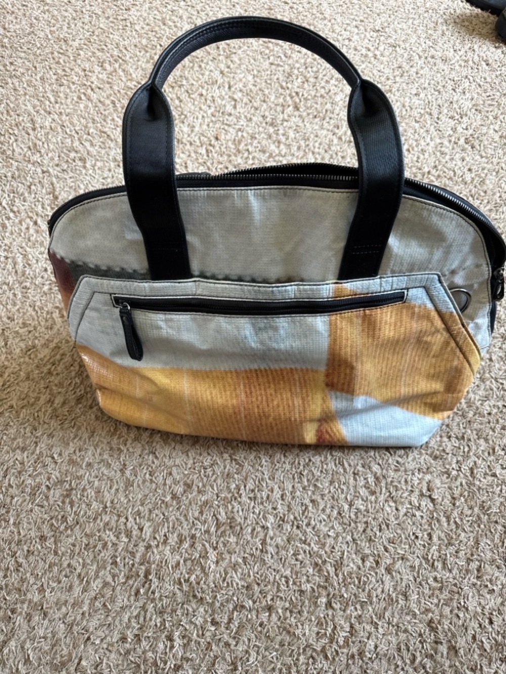 Rareform Tote with Black Handles in Yellow and Cream Print
